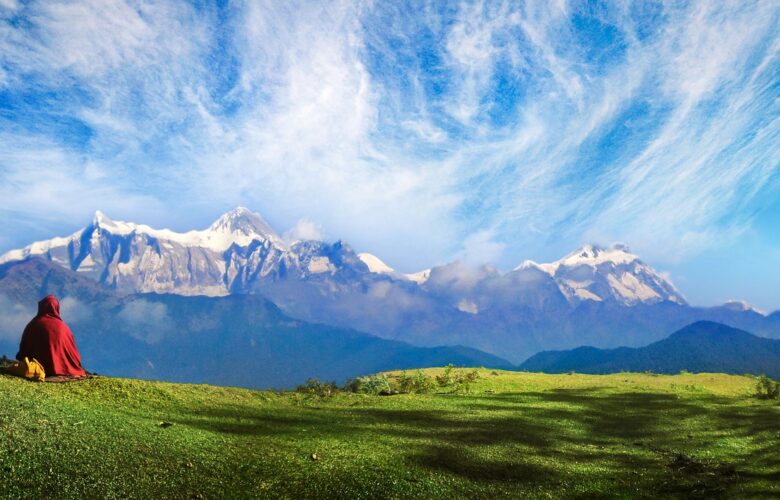 monk, snow mountain, meditation